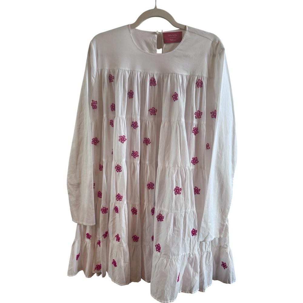NWT Merlette For Ron Herman‎ Medium White Pink Beaded  Voluminous Mini Dress